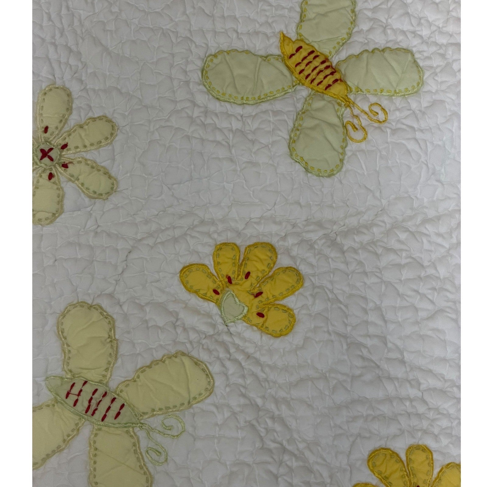 Pottery Barn Baby Quilt Blanket Yellow Butterflies Flowers White Yellow Trim