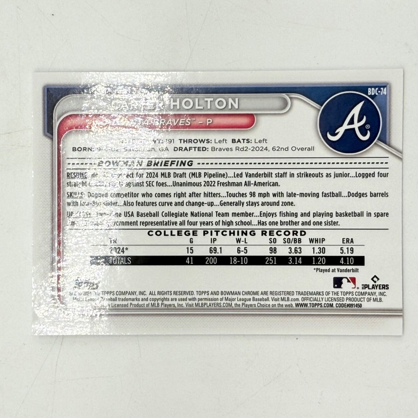 2024 Bowman Chrome Draft #BDC74 Carter Holton Lot of 26 Cards