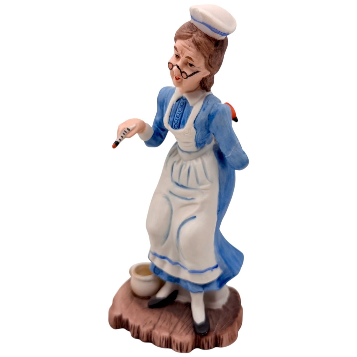 Vintage Ceramic Nurse Figurine Blue Uniform Thermometer Hot Water Bottle Bedpan