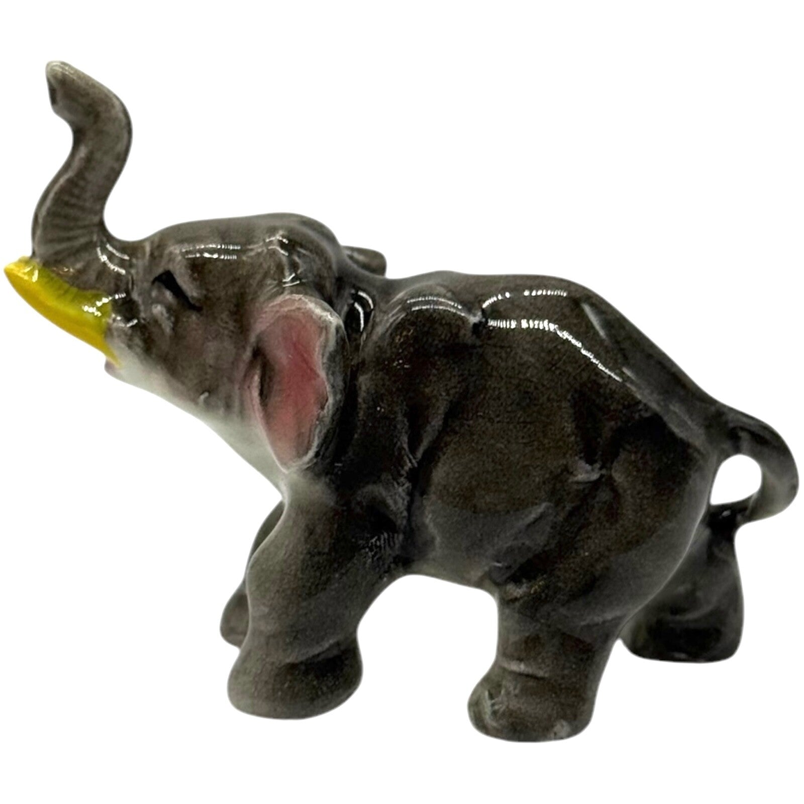 Vintage Ceramic Elephants Family Figurine - 2 Adults & 1 Baby - Trunks Up