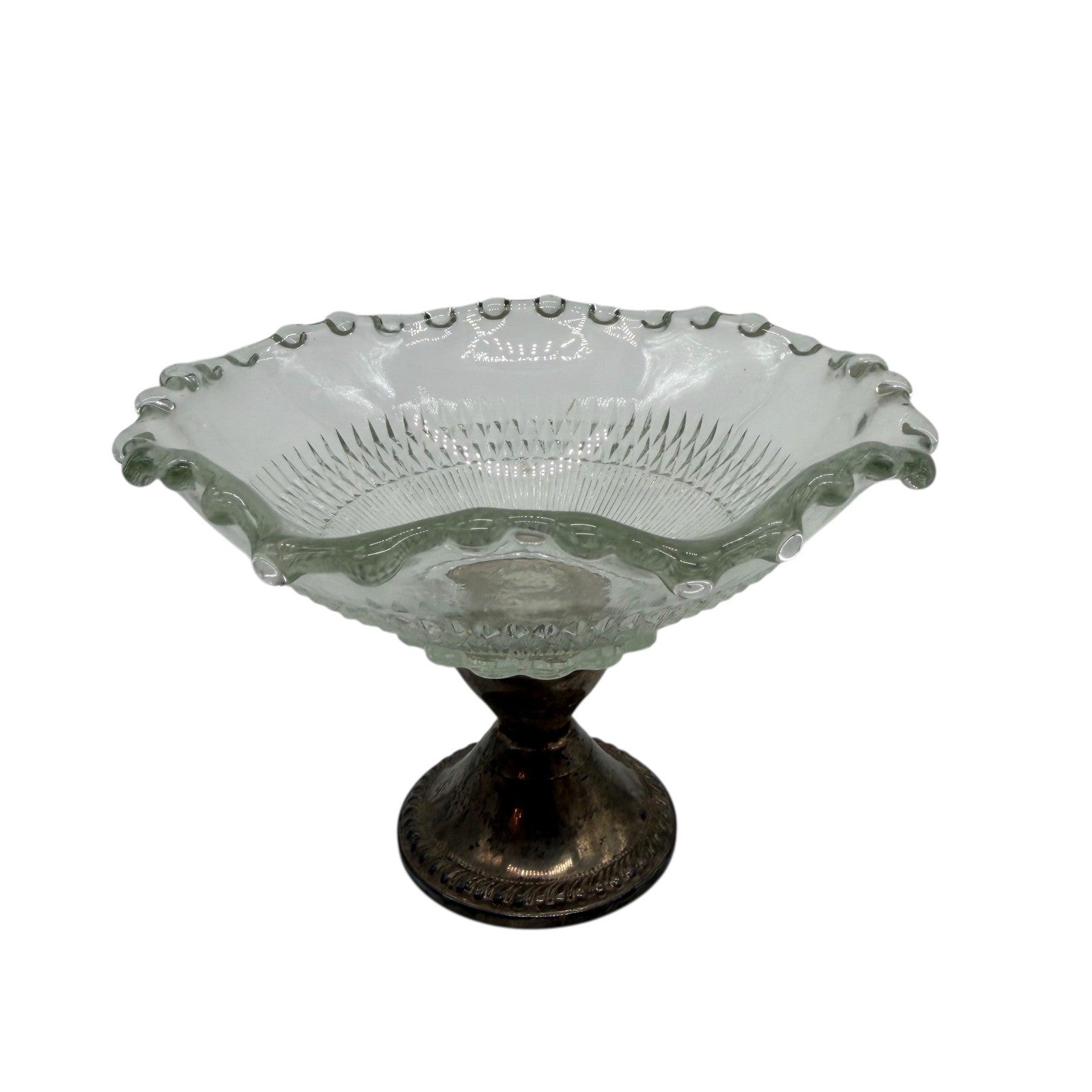 Gorham Duchin Silver Weighted Pedestal Compote Bowl Cut Glass Vintage 5.75 in