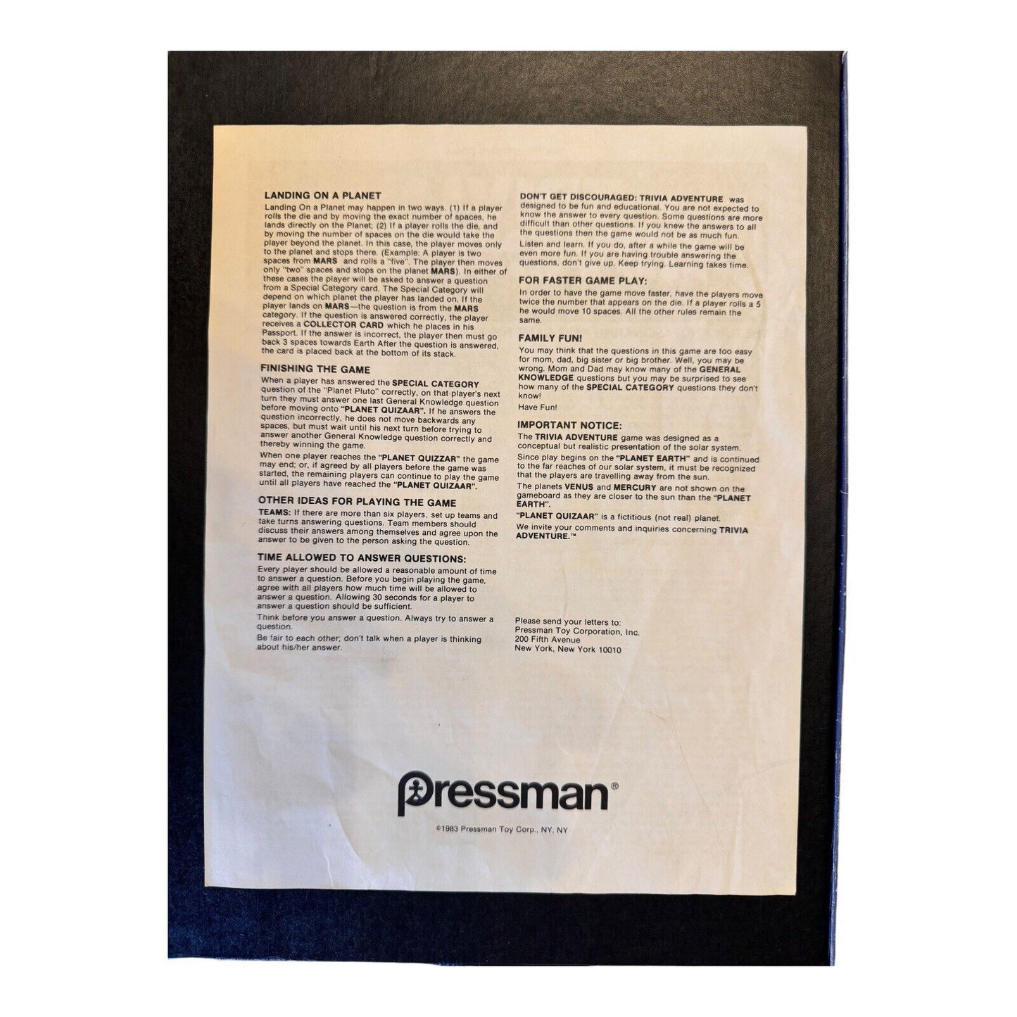 Trivia Adventure Board Game Pressman 1983 – Vintage Space Theme Quiz Game