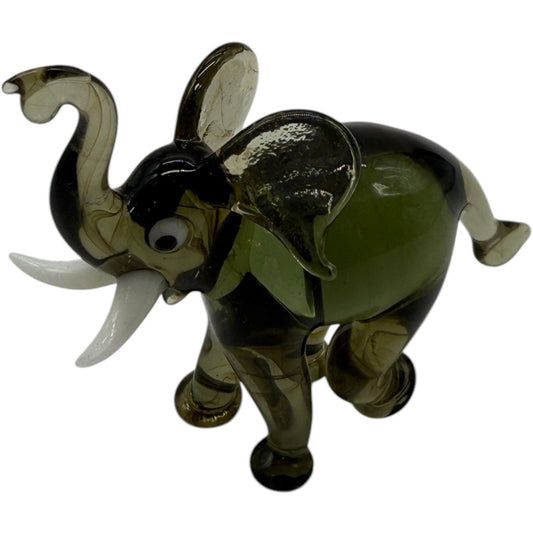 Handcrafted Blown Glass Elephant Figurine - Trunk Up for Good Luck