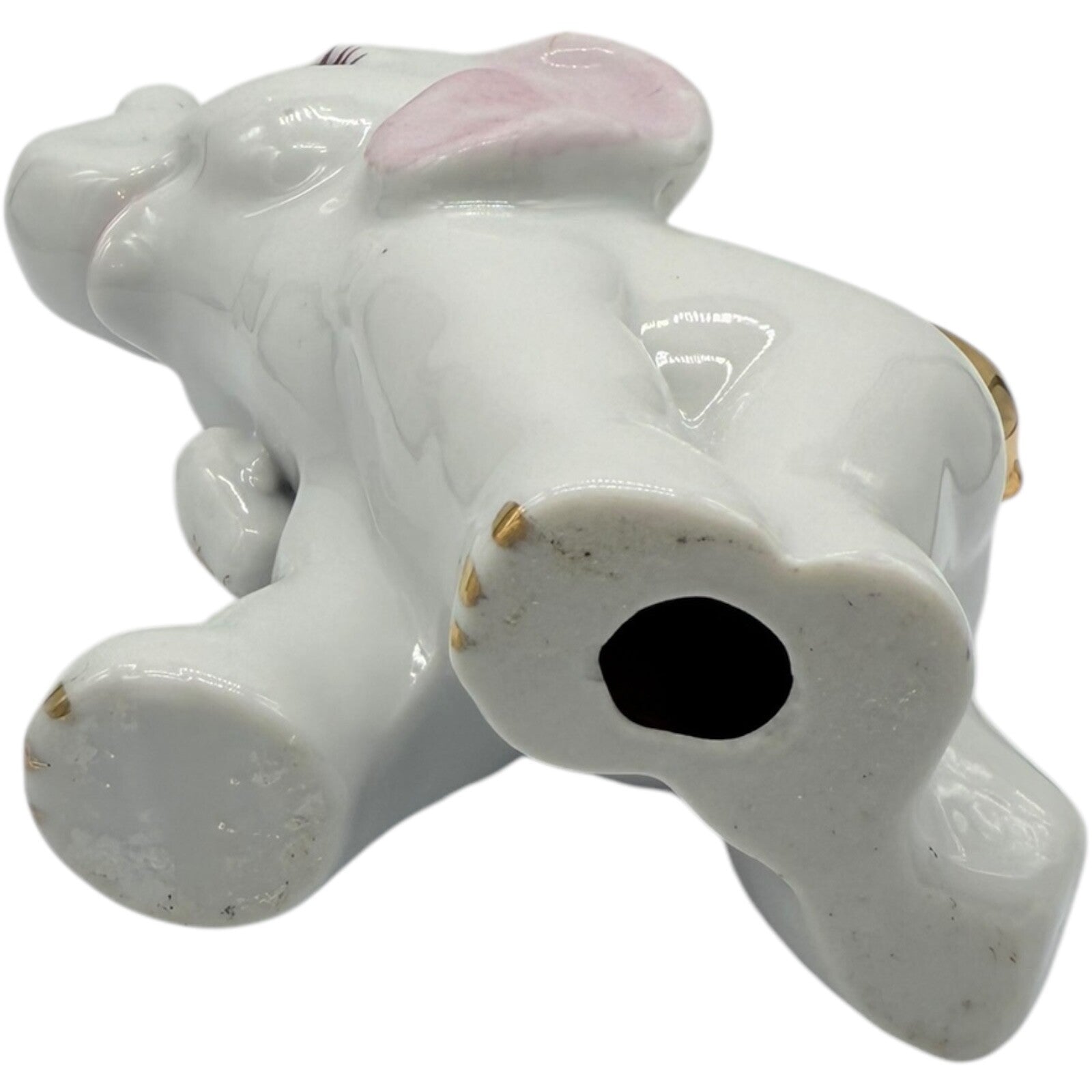 Vintage White Ceramic Elephant Figurine with Gold Tail & Highlighted Flowers