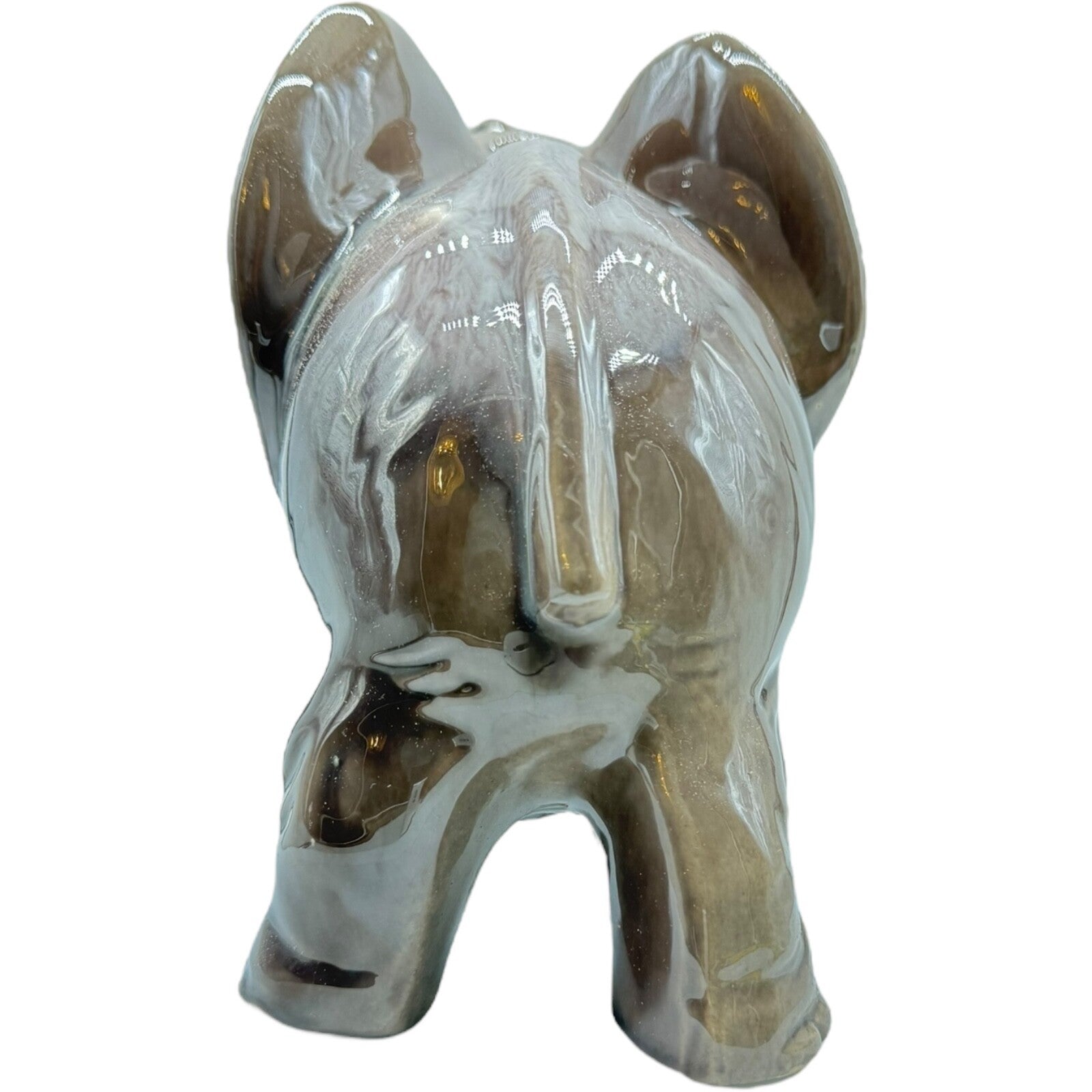 Vintage Porcelain Elephant Figurine 7" Japan | Trunk Up Good Luck | Gray/Brown