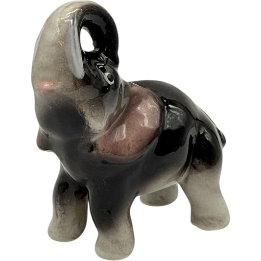 Vintage Elephant Figurine Ceramic Animal Decor Collectible Trunk Up Good Luck