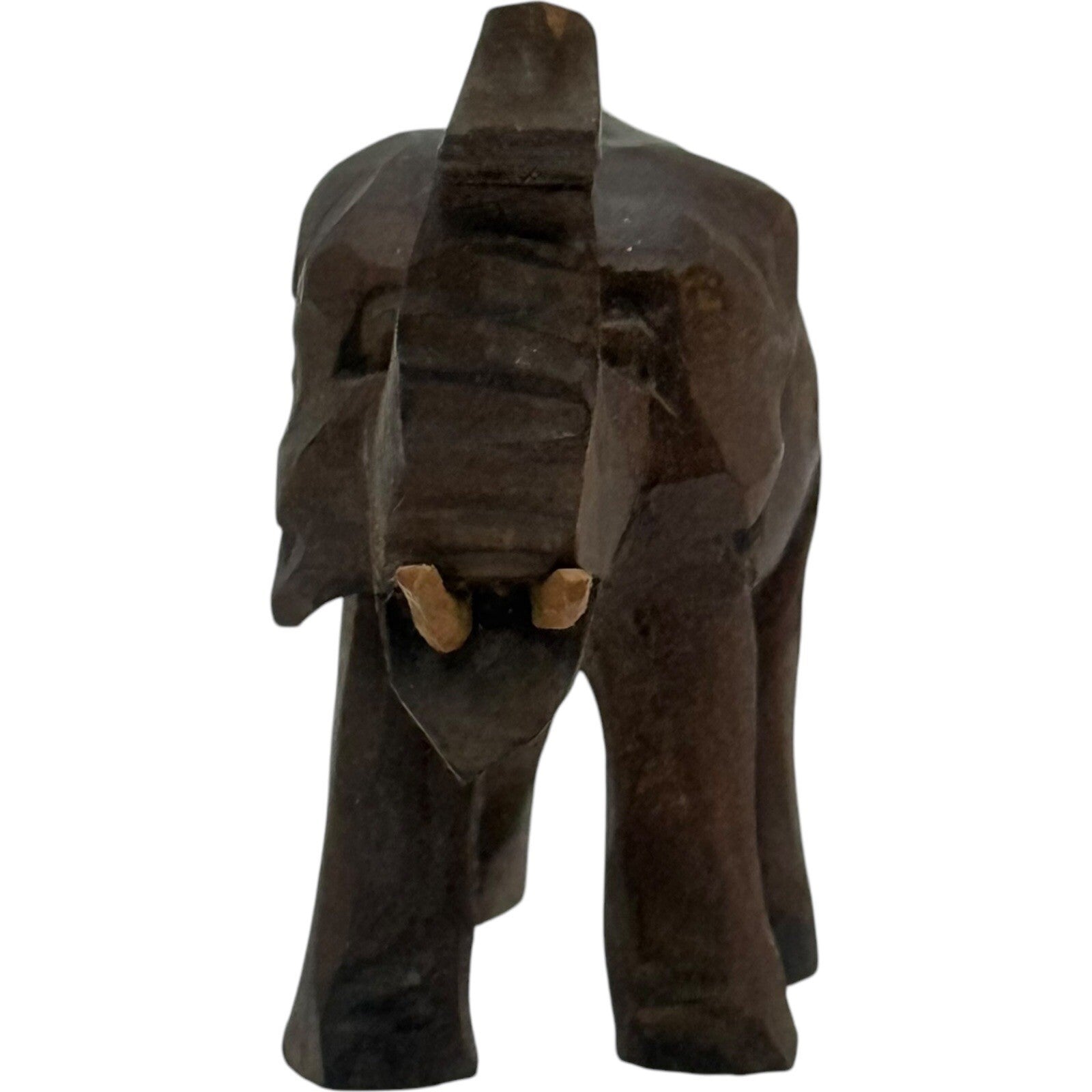 Hand Carved Wood Elephant Figurine Trunk Up Good Luck Decor Statue