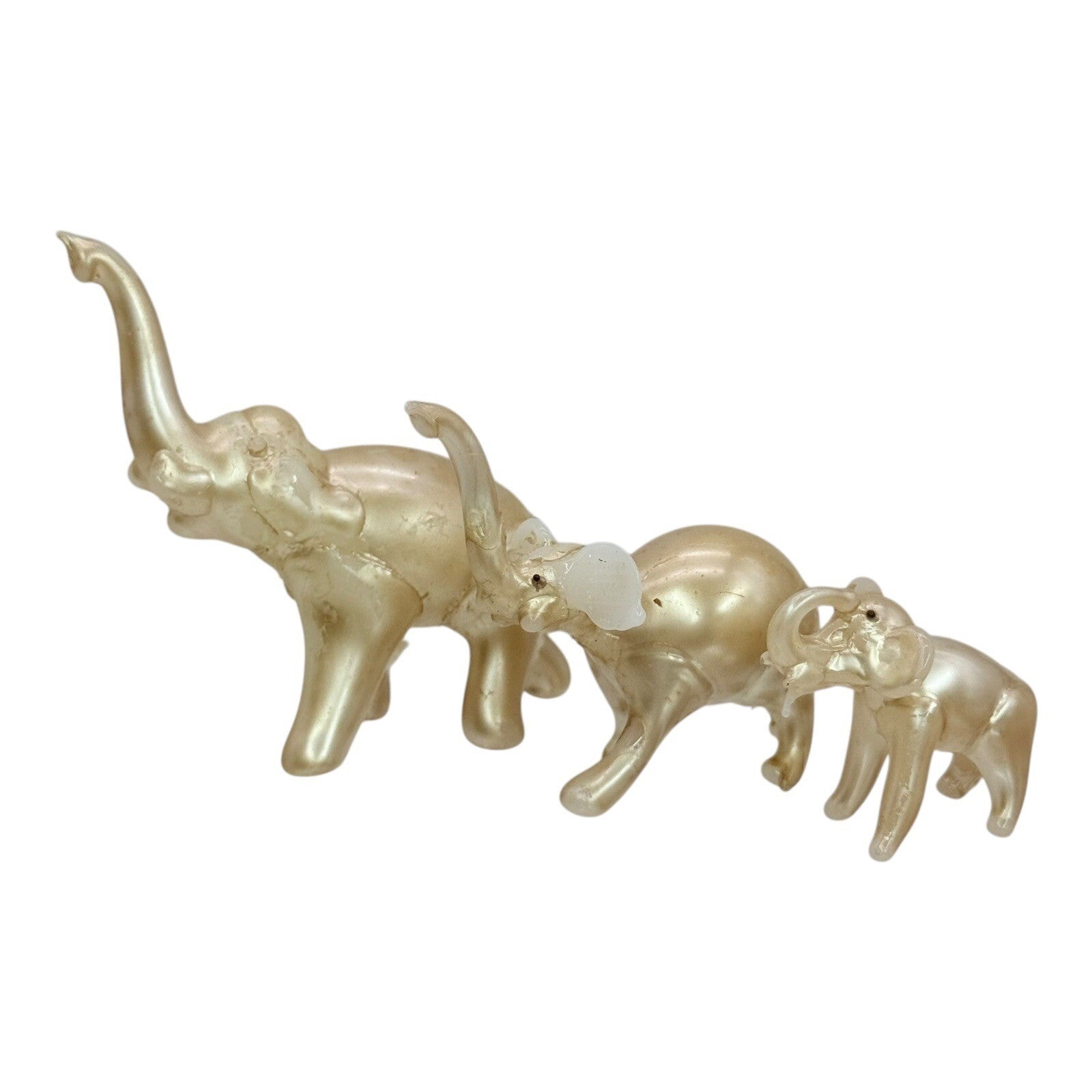 Glass Elephant Figurines Family Set of 3 Gold Home Decor Shelf Display