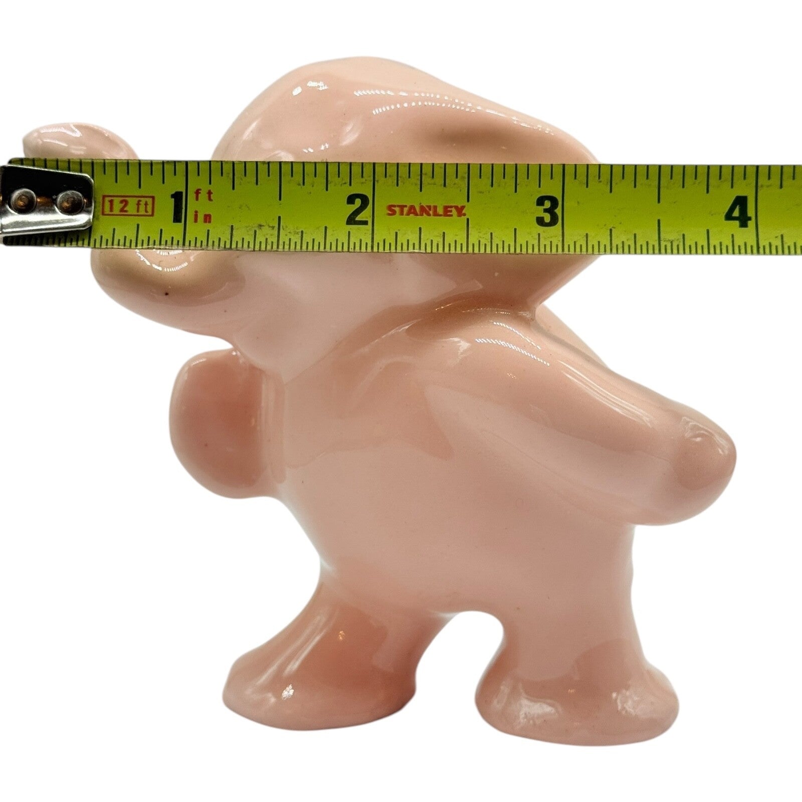 Vintage Standing Pink Elephant Ceramic Figurine - 4" Tall