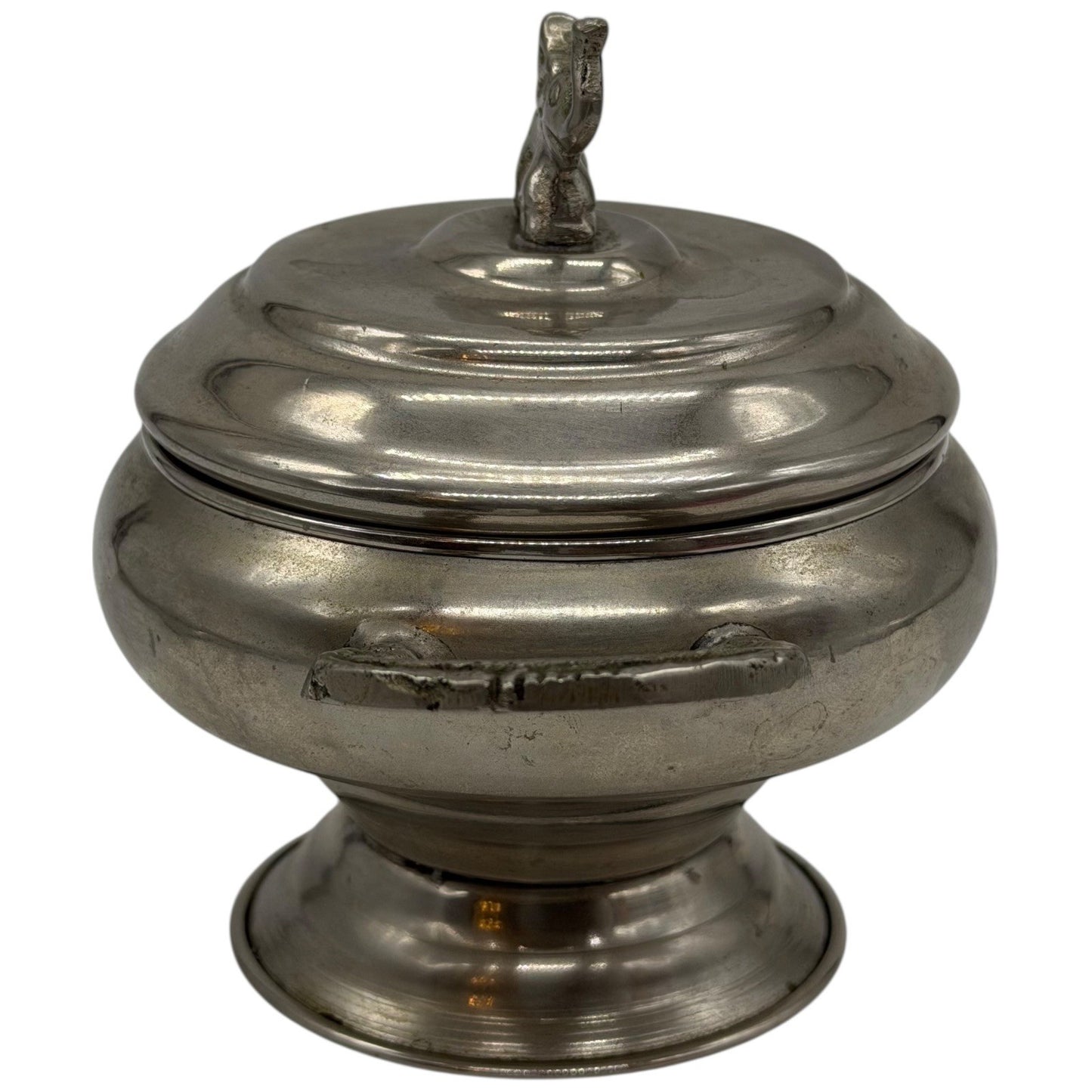 Vintage Pewter Elephant Lidded Sugar Bowl Trinket Dish With Handles