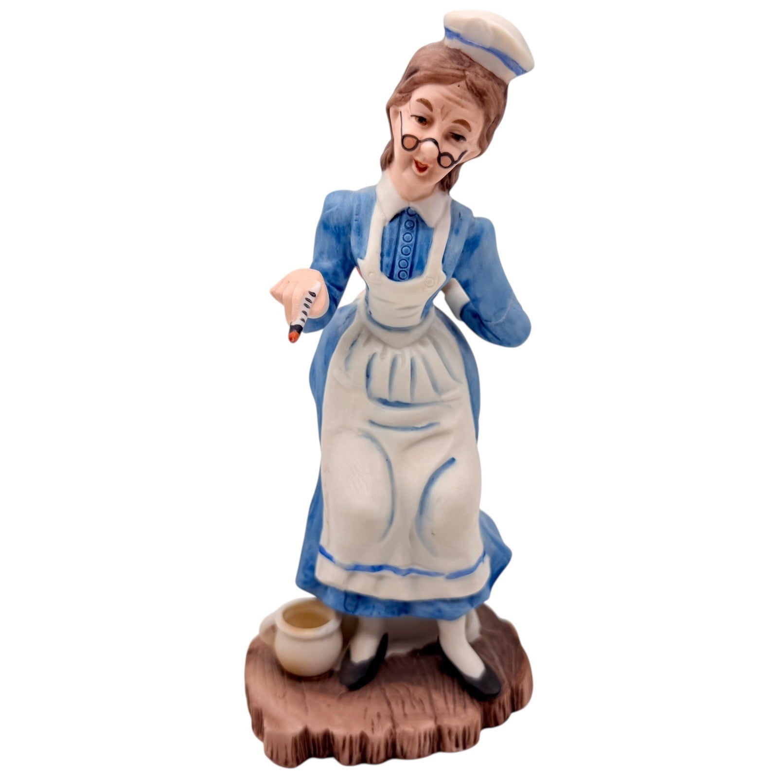 Vintage Ceramic Nurse Figurine Blue Uniform Thermometer Hot Water Bottle Bedpan