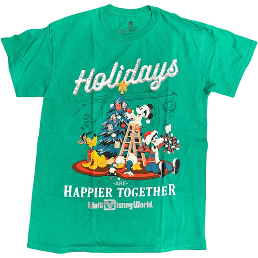 Disney World Mickey Pluto Goofy Donald Holidays Christmas T-Shirt Green • Small