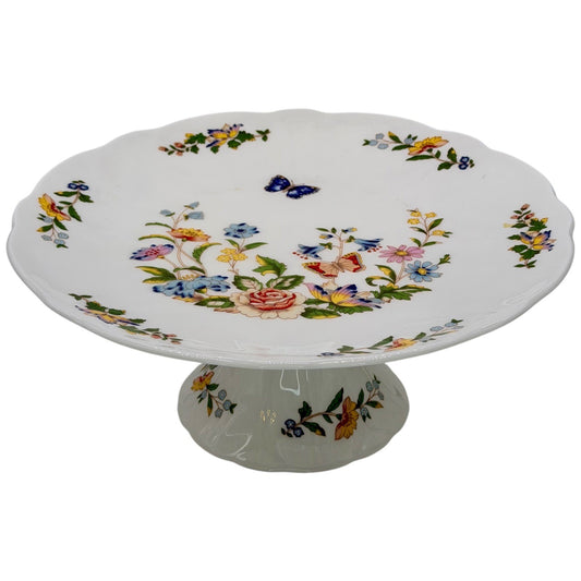 Aynsley Cottage Garden Fine Bone China Footed Cake Stand Floral Butterfly