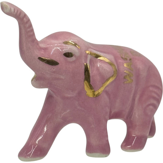 Vintage Souvenir Elephant Figurine Washington DC Pink Gold Accent Decor