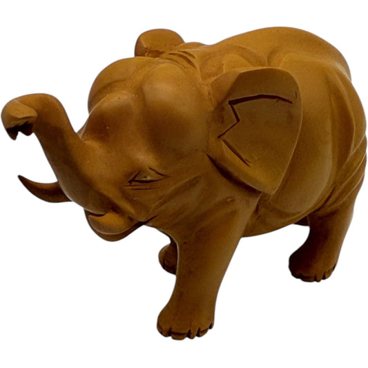 Hand Carved Wooden Elephant Figurine Trunk Up Good Luck Home Decor Statue