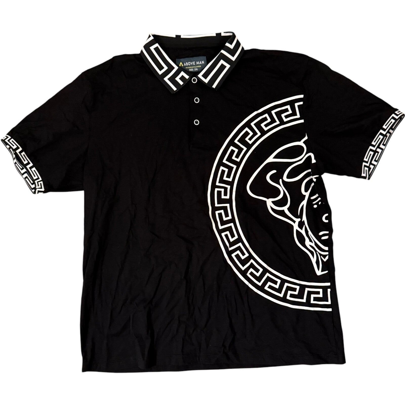 Men's Polo Shirt Slim Fit Golf Stretch Black Italian Designer Size 2XL