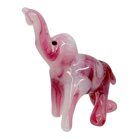 Pink Glass Elephant Figurine Hand Blown Art Glass Animal Collectible Decor