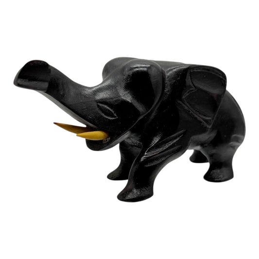 Elephant Figurine Statue Decor Black Wood Carved Animal Sculpture