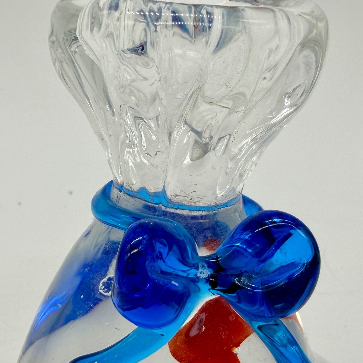 Art Glass Goldfish in a Bag Paperweight Blue Bow Murano Style Figurine