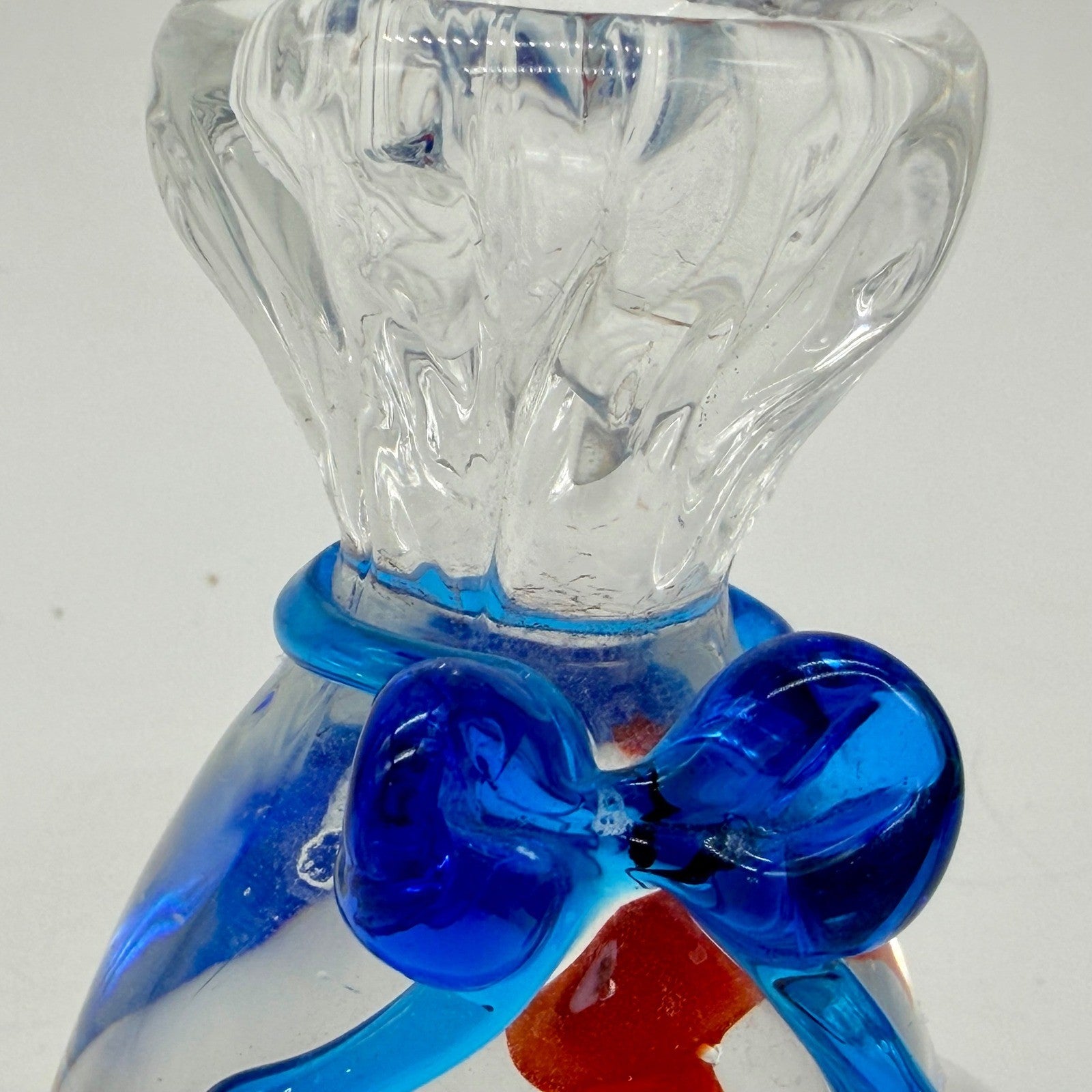 Art Glass Goldfish in a Bag Paperweight Blue Bow Murano Style Figurine
