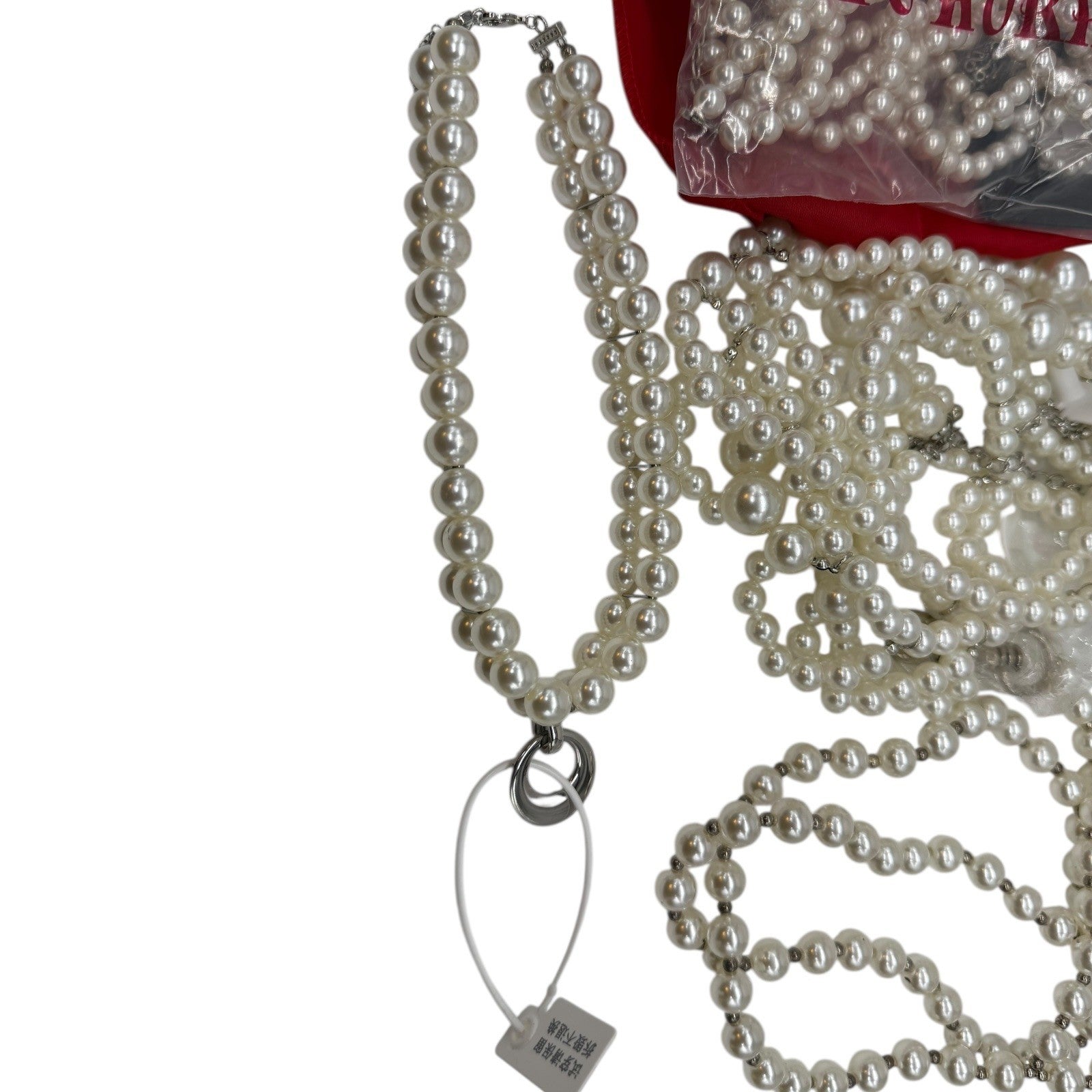 TokiHoku Faux Pearl Necklace Bracelet Set Silver Tone Clasps