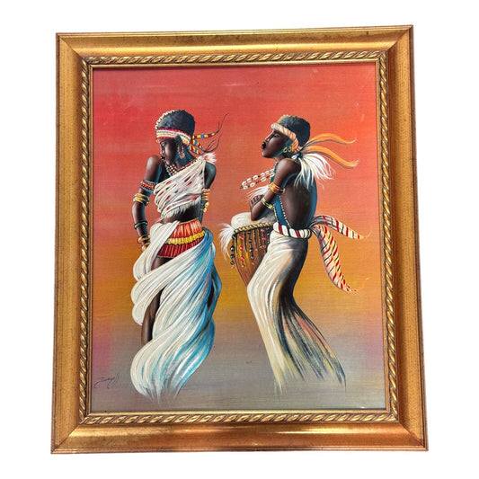 Elaine Dungill  African Dancers Artist Enhanced Lithograph Canas 20 X 24 Framed