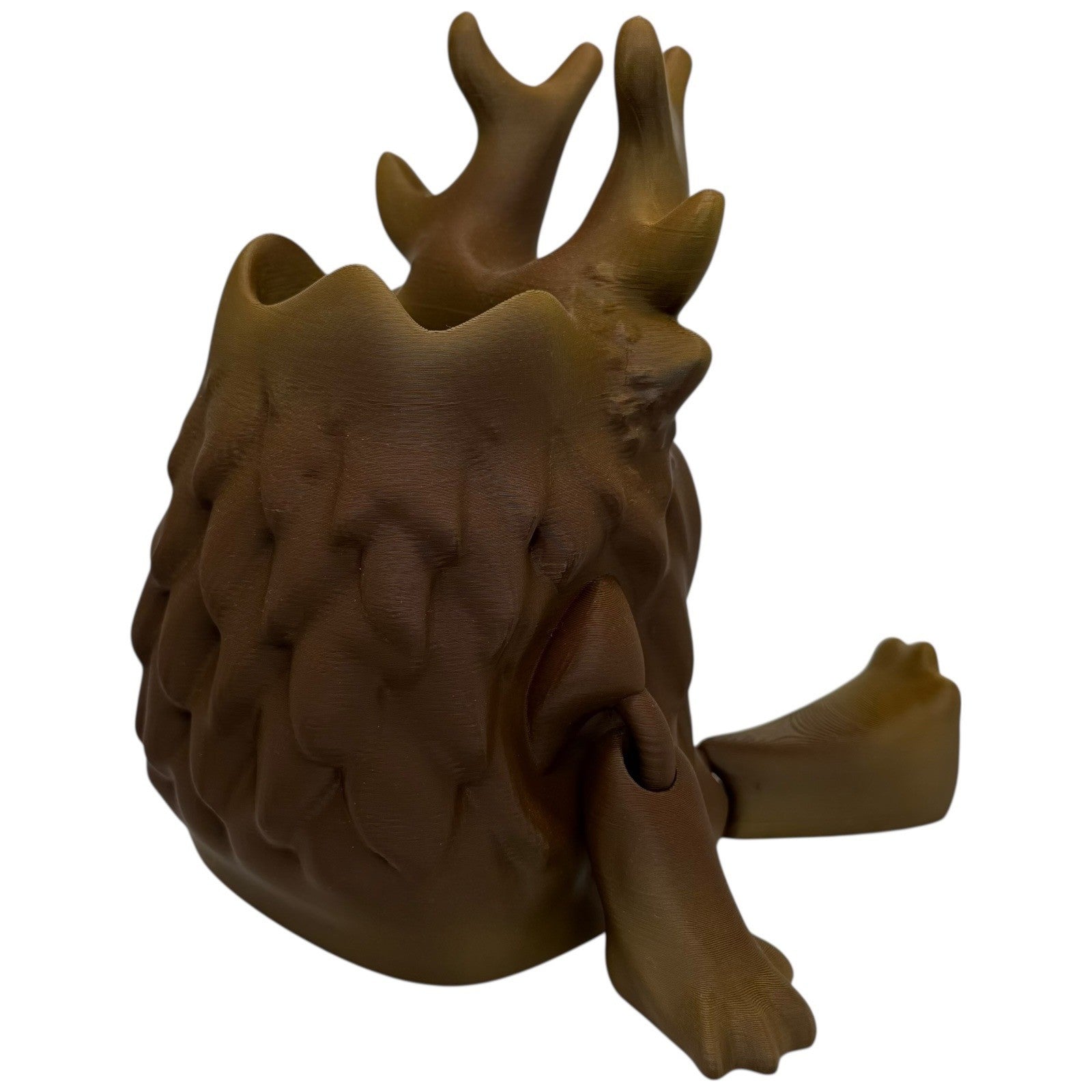 Brown 3D Printed Creature Planter / Pen Holder – 6" Fantasy Shelf Decor