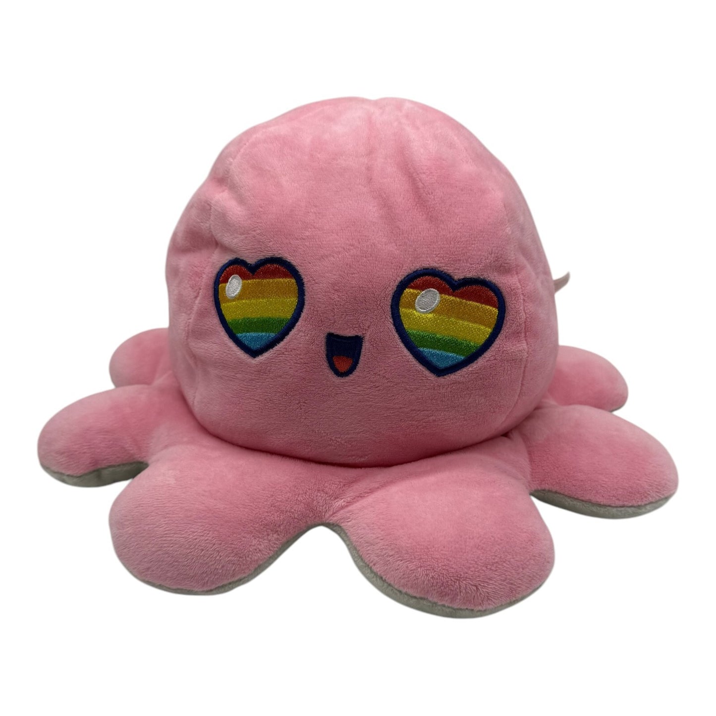 Teeturtle - The Original Reversible Octopus Plushie - Grey + Pink Rainbow Eyes