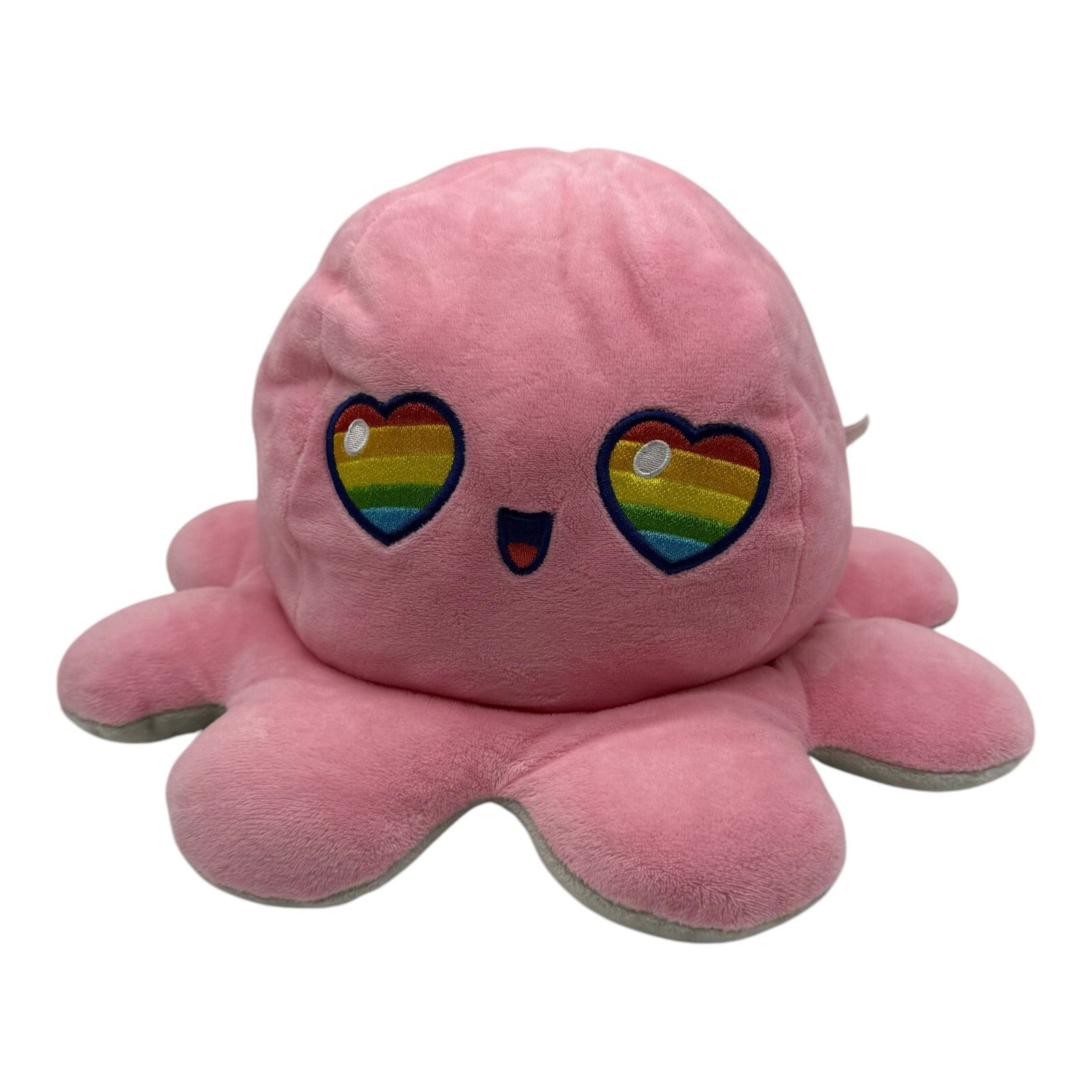 Teeturtle - The Original Reversible Octopus Plushie - Grey + Pink Rainbow Eyes