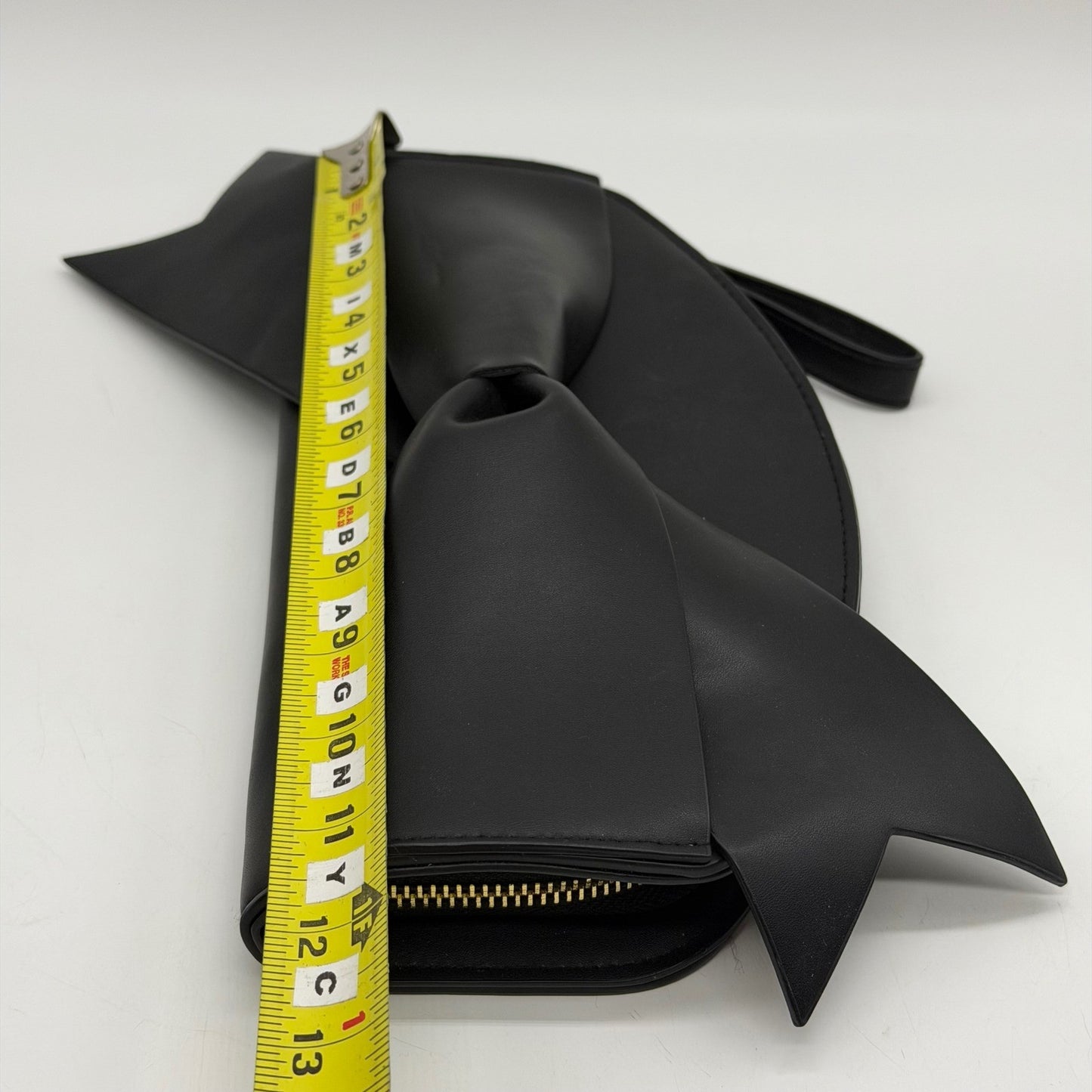 A New Day Black Oversized Bow Clutch Wristlet Evening Bag Gold Zipper Handbag