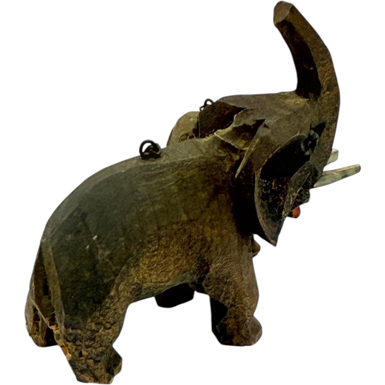 Vintage 1950s German Hand-Carved Wooden Elephant Toy Set with 2 Baby Elephants