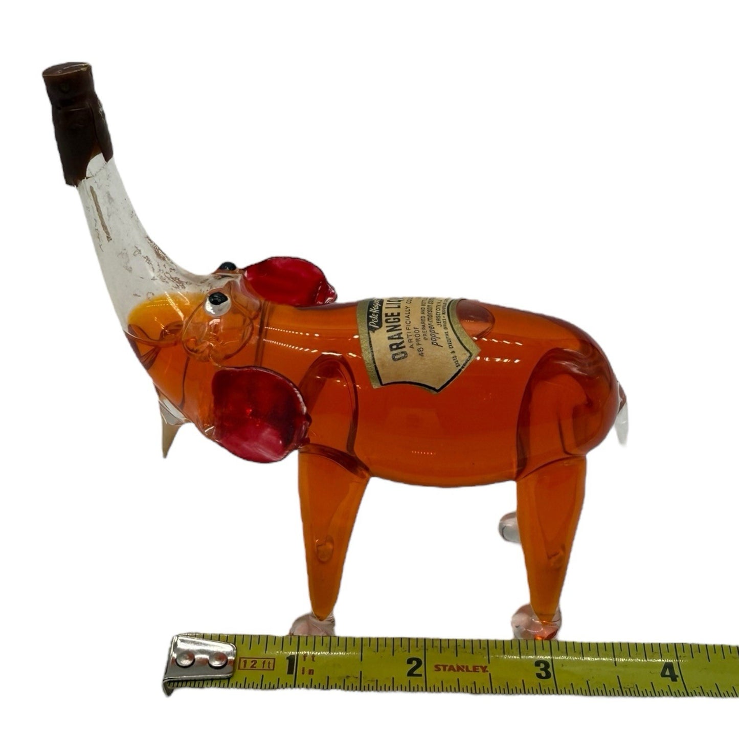 Vintage Pete Hagens Elephant Bottle - Orange Glass Miniature Decanter 1997