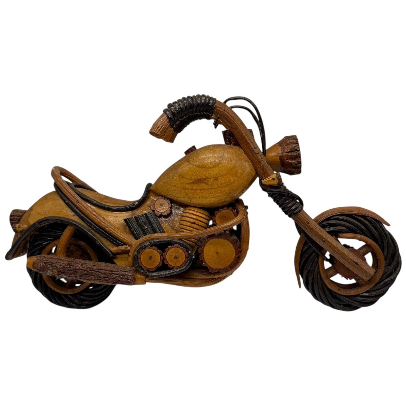 Handmade Wooden Motorcycle Chopper Sculpture Desk Decor Art