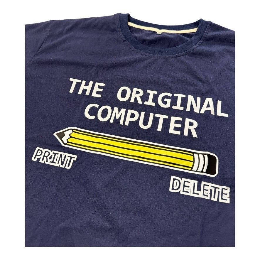 Blue 2XL Funny T-Shirt - "The Original Computer" Design