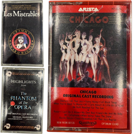 Set of 3 Broadway Cassette Tapes - Les Misérables, Chicago, Phantom of the Opera