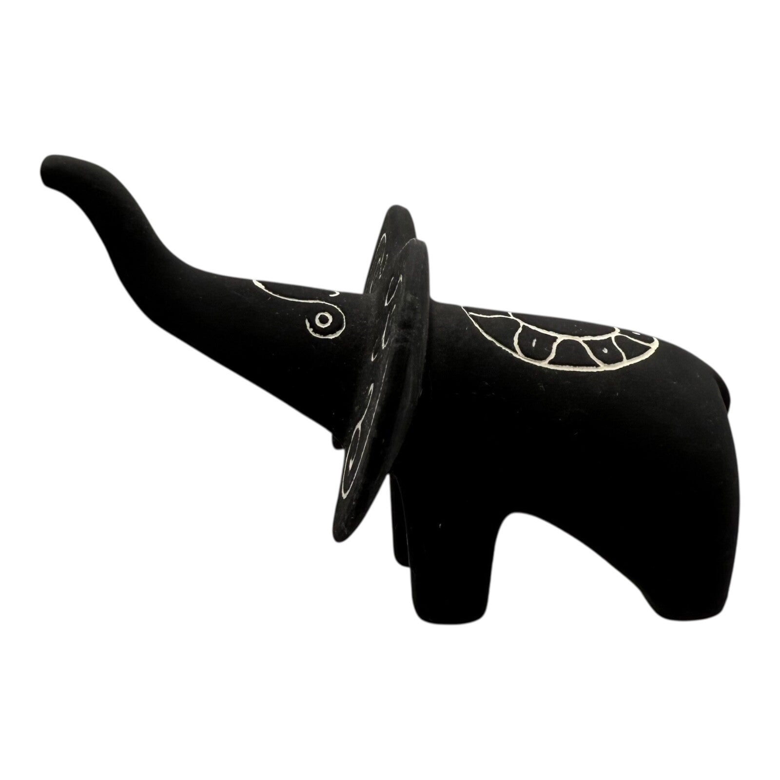 Rare Vintage 1959 Hagen Renaker Black Bisque Elephant Figure – Trunk Up
