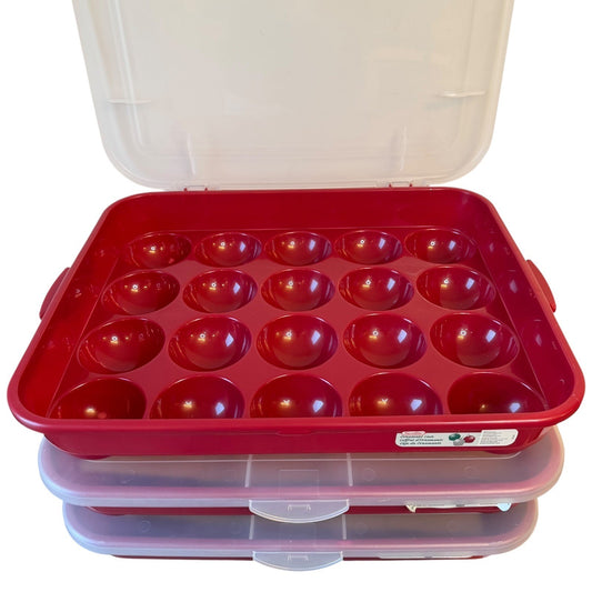 Sterilite 1976LAB Ornament Case Set of 3 Red Plastic 20-Count Storage Trays