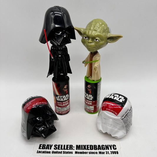 STAR WARS Real Sound Talker DARTH VADER & YODA Candy Container BOBBLE HEADs 4pcs