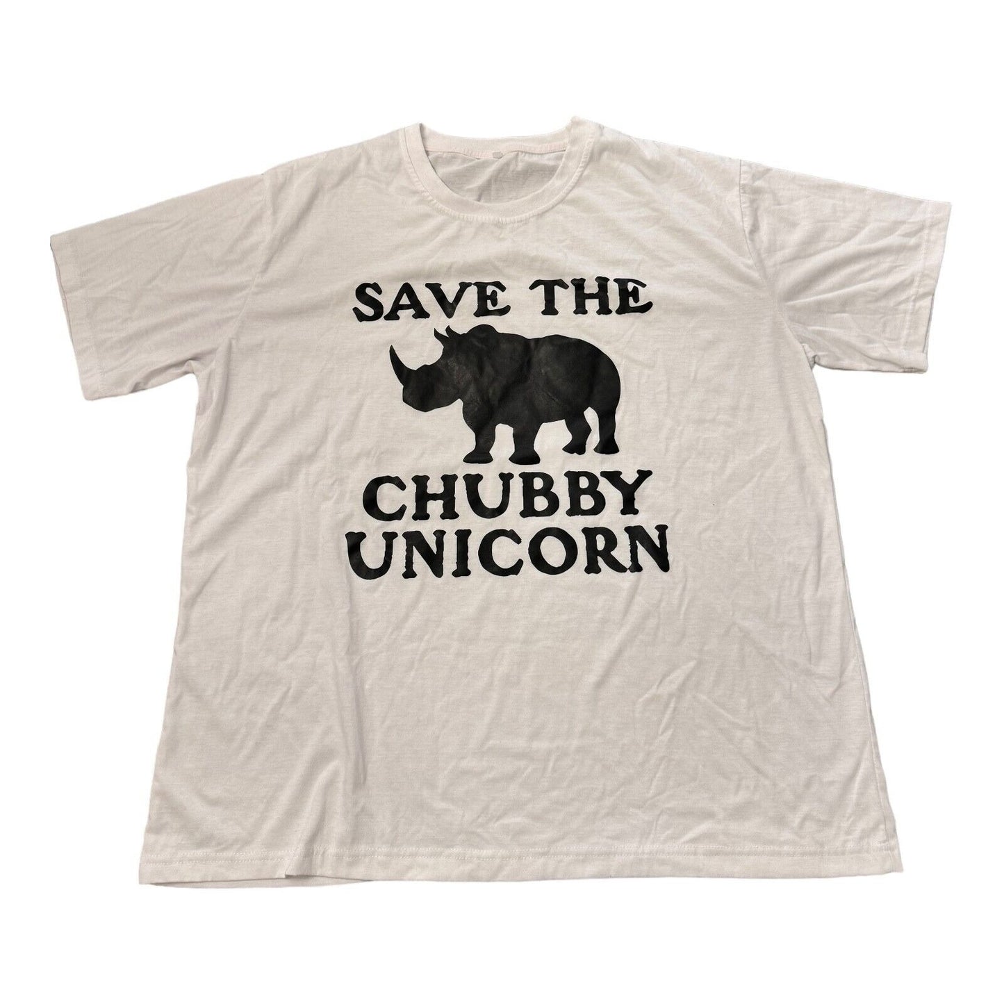 Funny 2XL White T-Shirt - "SAVE THE CHUBBY UNICORN" Rhino Humor Apparel