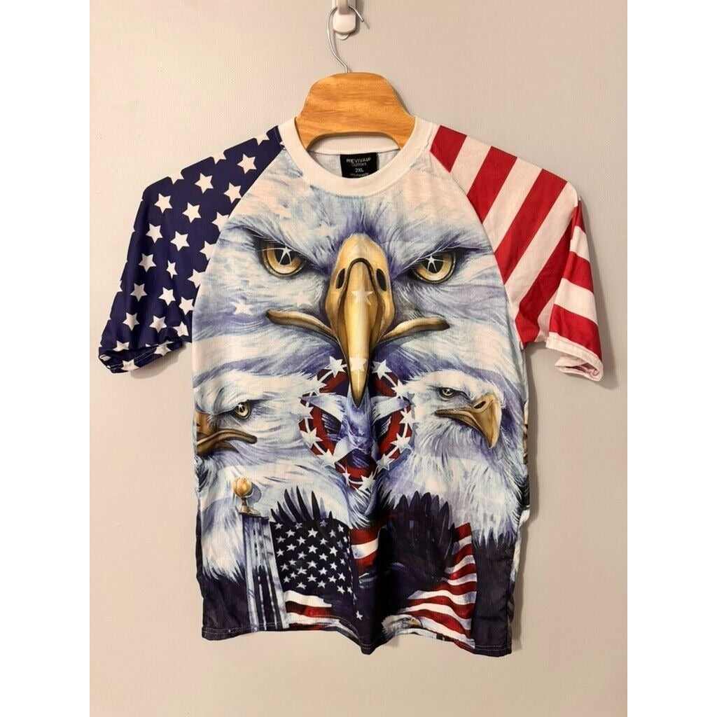 Bald Eagle American Flag Tee - Men's Poly Graphic T-Shirt 2XL