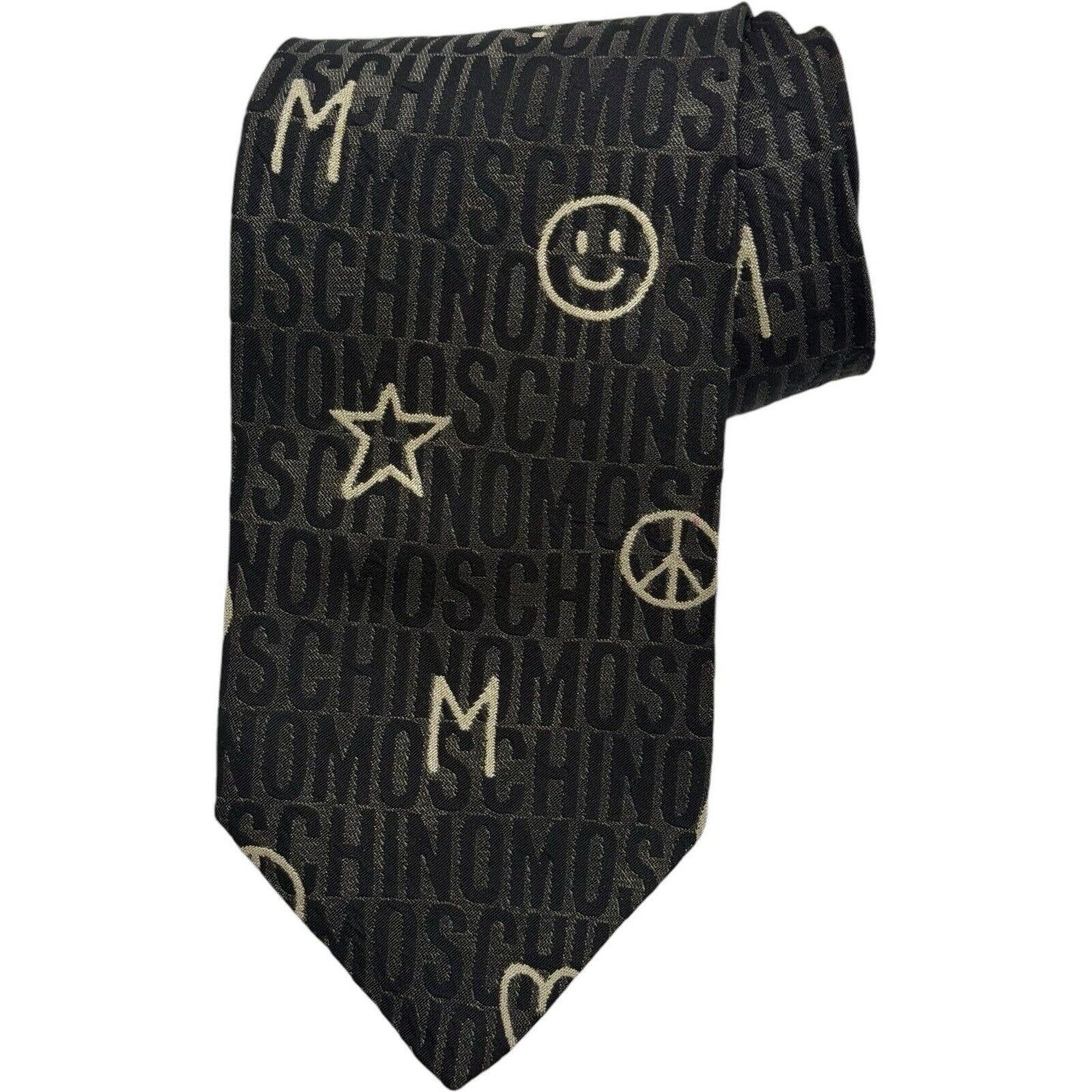 Moschino Peace & Happiness Men’s Black Silk Tie