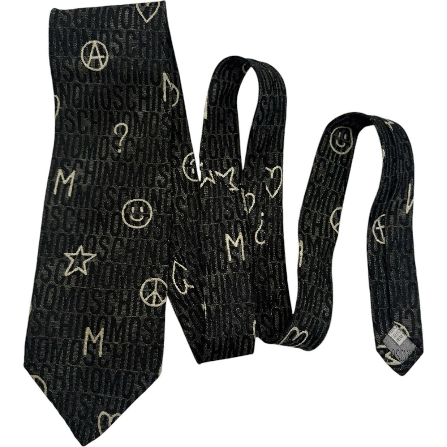 Moschino Peace & Happiness Men’s Black Silk Tie