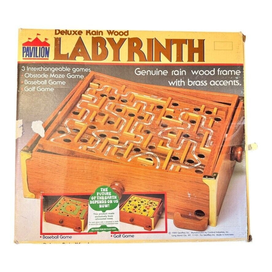 Pavilion Deluxe Wood Labyrinth 3 In 1 Board Game Vintage 1989 Cardinal Complete