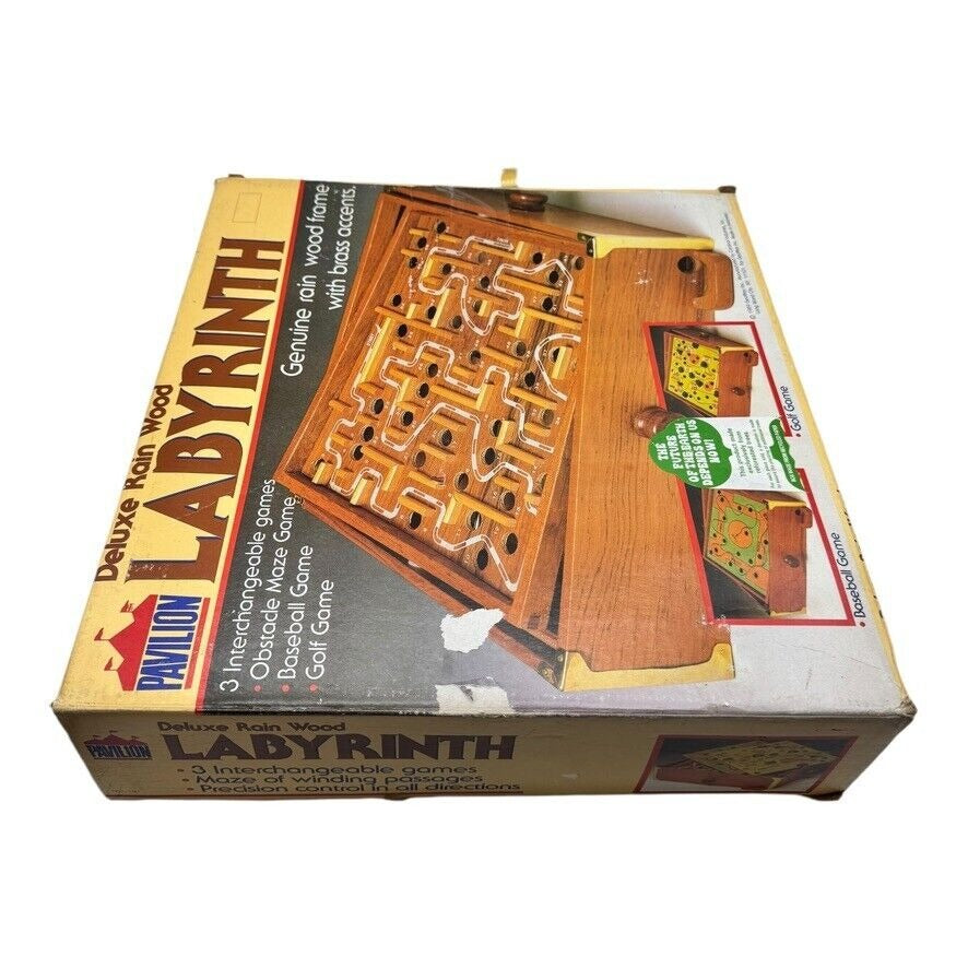 Pavilion Deluxe Wood Labyrinth 3 In 1 Board Game Vintage 1989 Cardinal Complete