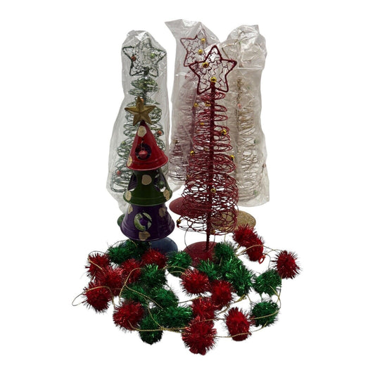 Red Gold Green Glitter Tabletop Christmas Tree Tall - 9.5" Colorful Tree Deco