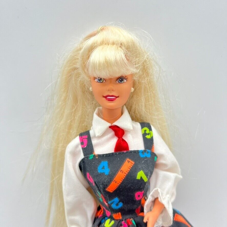 School Teacher Barbie Doll 1995 Long Blonde Hair Earrings Shoes Dress Vtg