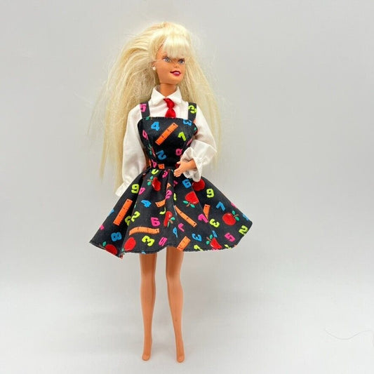 School Teacher Barbie Doll 1995 Long Blonde Hair Earrings Shoes Dress Vtg