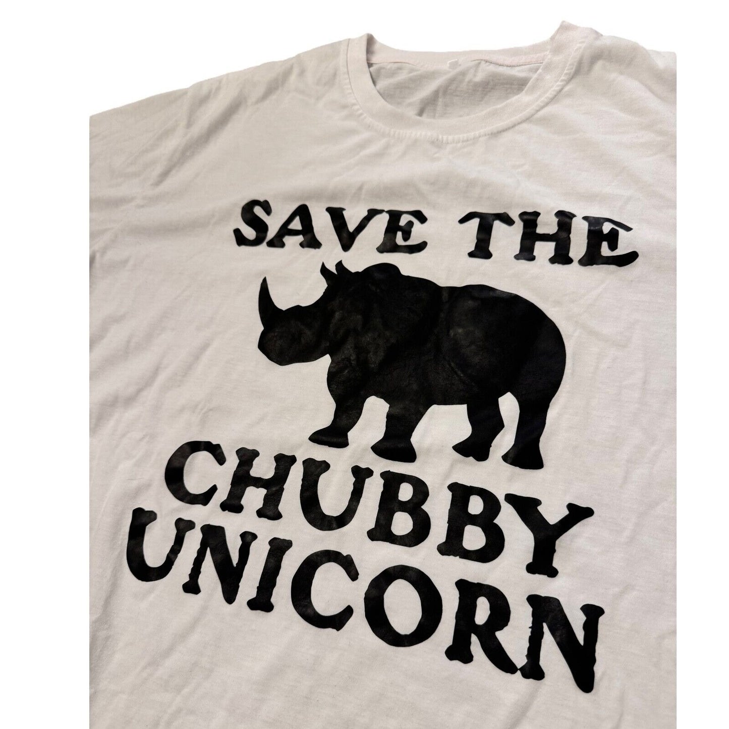 Funny 2XL White T-Shirt - "SAVE THE CHUBBY UNICORN" Rhino Humor Apparel