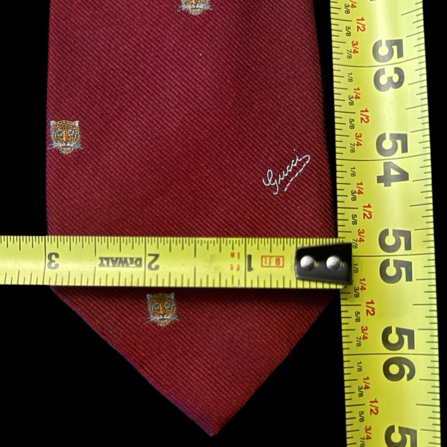 Gucci Men's Maroon/Red  Silk Tie with Black Embroidered Tiger Heads