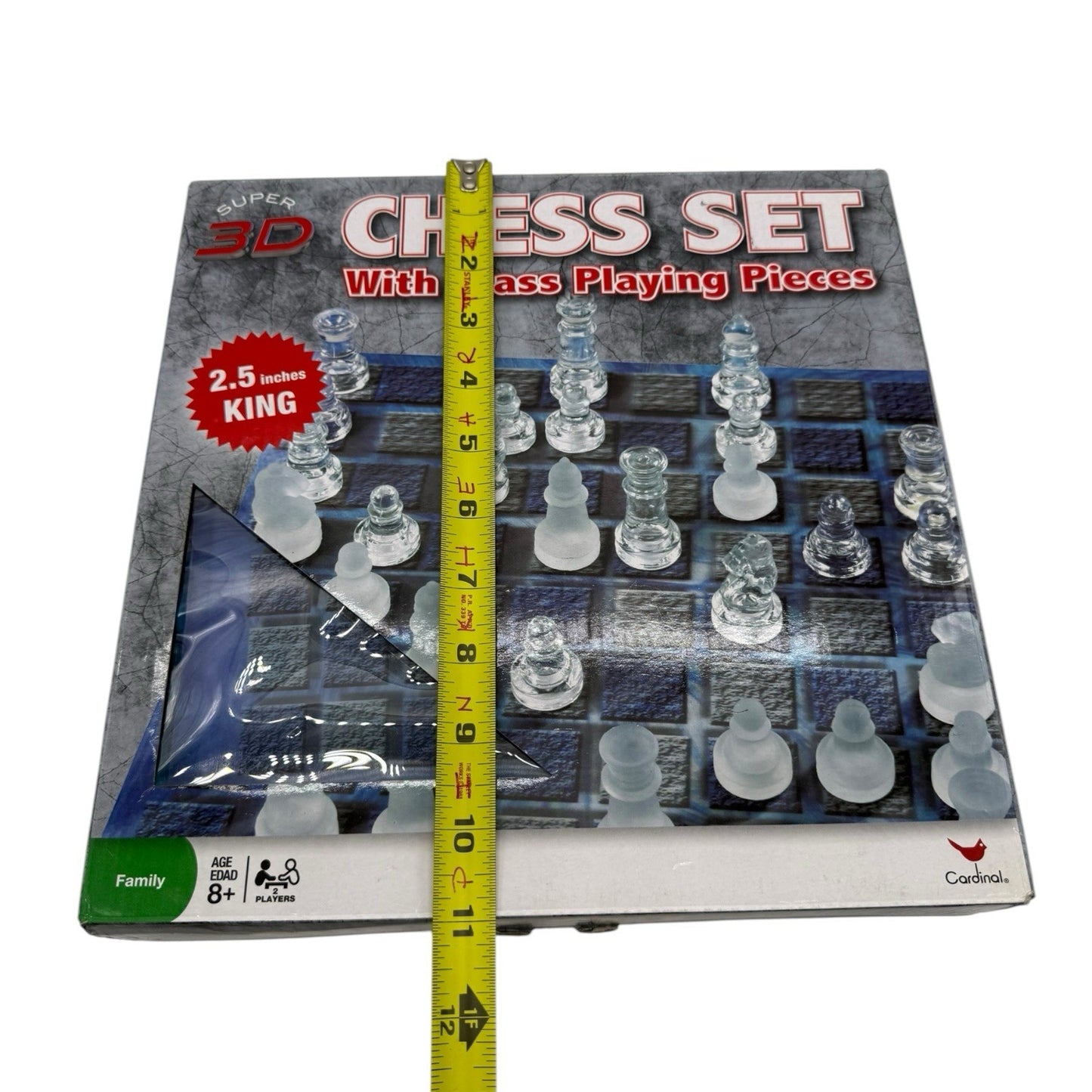 Cardinal Super 3D Chess Set w Clear Frosted Glass Playing Pieces 2.5” King